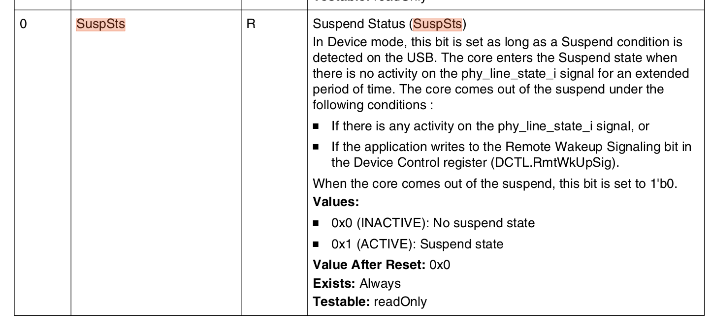 GSTS.SuspSts：Suspend 状态，依赖 phy_line_state 有无活动